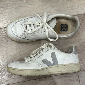 Veja White Leather Sneakers with Gray V Logo